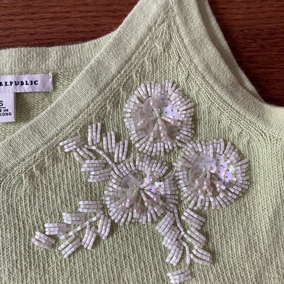 Banana Republic pastel green rabbit fur tank top sweater with paisley embroidery - Picture 7 of 8